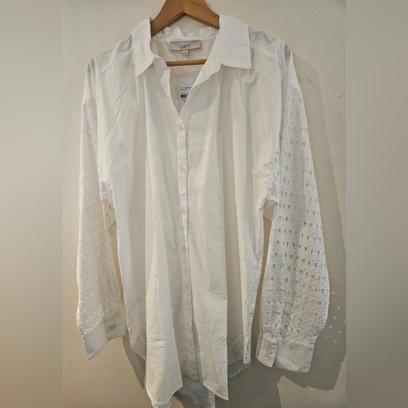 NWT LOFT oversized cotton button up blouse. Size XL - Picture 6 of 7